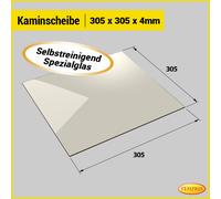 Cheminée Verre de Poêle Feuerfestes Auto-Nettoyant Vitre D'Insert 305x305mm