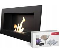 KRATKI Golf Cheminée bioéthanol d'intérieur + Galets + Entonnoir + Set d'aromathérapie Bioconteneur Mural 0,2 l Acier Enduit de Poudre certifié TÜV 37x64 cm