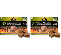 Cheminett - Cubes Allume Feu Naturels - 32 Pièces - À Base de Sciure de Bois de Conifères Certifié FSC et d’Huile Végétale - Temps de Combustion 8 à 10 Min (Lot de 2)
