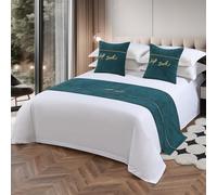 Chemins De Lit De Couleur Unie Et Coussins Assortis Patchwork Lignes Simples Foulards De Lit Literie Protecteur Fin De Lit Écharpe Couvre-lit Chambre Hôtel Literie Décor(A-Green,50*240cm for 180cm Bed