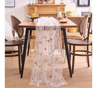 Chemins de Table Brodés 3D Fleurs Tulle Chemins de Table Brodés(75 * 300cm White-Gray)