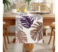 Chemins de Table Brun Feuille Gris Moderne Chemin de Table Tissu Lavable Lin Decoration de Table pour Cuisine Table à Manger Fête Vacances Banquet Restaurant Extérieur 40 x 140 cm