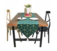Chemins De Table Chemin De Table De Restaurant en Velours Feuille d'or, Chemin De Lit Carré en Diamant, Écharpe De Lit, Pompon Suspendu Vert, 35 X 220 CM