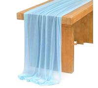 Chemins de Table en Étamine Chiffon White Table Runner Setting Semi-Sheer Dining Vintage Wedding Party Christmas Banquets Arches Decor(Sky Blue,30X180cm)