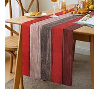 Chemins de Table en Toile de Jute Résistants Aux Déversements et Imperméables pour la Décoration de la Maison Des Vacances du Dîner Ferme Douce Maison Sur Grain de Bois Vintage 33x183cmv(Rouge-marron)