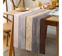 Chemins de Table Lin en Toile de Brun la Décoration de la Maison de Vacances de dîner Grange de Ferme Vintage dégradé Gris sur Grain de Bois 33x183cm pour Anniversaire Mariage fête Prénatale