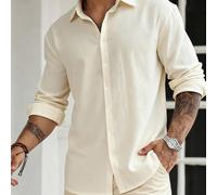 Chemise 100% coton pour hommes GloMan, col montant, couleur unie, manches longues, douce avec un léger stretch, confortable et respirante, convient pour la rue décontracté, le port quotidien, les sort