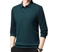 Chemise 2 pièces à manches longues rayée pour homme en tricot 2 pièces, vert foncé, 3XL