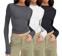 Chemise 3 Pièces À Manches Longues pour Femmes, Version Courte De Base du Haut pour Sortir, sous-Vêtements Tendances d'automne, Couche Slim Fit, Version Hauts Corsets pour Femmes Manches (Grey, S)