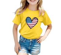 Chemise 86 Garçon Casual T-Shirt Mode Col Rond Lettres Imprimées pour Enfants Manches Courtes (1 Année 13 Ans) Blouse Blanche Fille 146, jaune, 6-7 ans