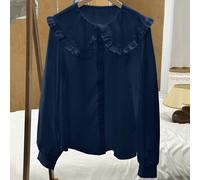 Chemise à boutons blanc mignon style coréen/japonais avec col Peter Pan. Convient comme couche intérieure ou extérieure pour l'automne/l'hiver L,M,S,XL,XSUnicoloreTissu tissé