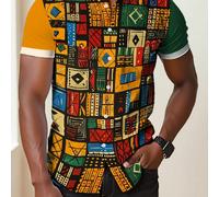 Chemise à boutons imprimée africaine pour hommes Disqoir, chemise de loisirs décontractée pour vacances avec imprimé numérique 3D africain Udara Rose Star Moon Palace Lantern, col à revers, manches co
