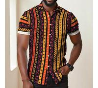 Chemise à boutons imprimée africaine pour hommes Disqoir, chemise décontractée de vacances pour l'extérieur avec imprimé africain Udan Rose Star Moon Palace Lantern 3D numérique, col à revers, manches