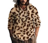 Chemise à capuche décontractée à manches longues pour homme - Printemps et automne - Imprimé léopard 3D, kaki, XL