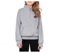 Chemise à capuche pour filles garçons et filles, couleur unie, demi-fermeture éclair, sweat-shirt en polaire avec trou pour les pouces pour adolescentes (gris, 11 à 12 ans)