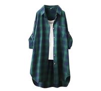 Chemise à carreaux 2024 pour femme à la mode et réduisant l'âge, mi-longue, ample, polyvalente, haut à manches coudes, t-shirts pour femmes, chemisier de bal masqué tendance, doux, modeste, hauts
