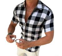 Chemise à carreaux à manches courtes pour homme conçue avec un col à revers et une fermeture éclair sur le devant et une coupe régulière pour le printemps et l'été (XL gris)