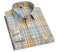 Chemise à carreaux en coton à manches longues pour homme, 72., M