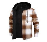 Chemise à carreaux en flanelle pour homme - Veste polaire en flanelle - Manches longues - Chemise thermique doublée - Veste à carreaux décontractée boutonnée - Veste d'hiver avec poches et capuche, a7