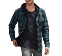 Chemise à carreaux en flanelle pour homme - Veste polaire en flanelle - Manches longues - Chemise thermique doublée - Veste à carreaux décontractée boutonnée - Veste d'hiver avec poches et capuche, a1