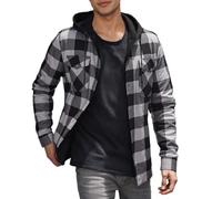 Chemise à carreaux en flanelle pour homme - Veste polaire en flanelle - Manches longues - Chemise thermique doublée - Veste à carreaux décontractée boutonnée - Veste d'hiver avec poches et capuche, a2