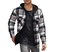 Chemise à carreaux en flanelle pour homme - Veste polaire en flanelle - Manches longues - Chemise thermique doublée - Veste à carreaux décontractée boutonnée - Veste d'hiver avec poches et capuche, B3