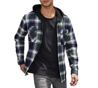 Chemise à carreaux en flanelle pour homme - Veste polaire en flanelle - Manches longues - Chemise thermique doublée - Veste à carreaux décontractée boutonnée - Veste d'hiver avec poches et capuche, a5