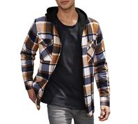 Chemise à carreaux en flanelle pour homme - Veste polaire en flanelle - Manches longues - Chemise thermique doublée - Veste à carreaux décontractée boutonnée - Veste d'hiver avec poches et capuche, a6