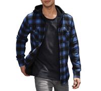 Chemise à carreaux en flanelle pour homme - Veste polaire en flanelle - Manches longues - Chemise thermique doublée - Veste à carreaux décontractée boutonnée - Veste d'hiver avec poches et capuche, b1