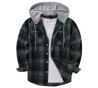 Chemise À Carreaux en Flanelle pour Hommes Veste À Capuche À Manches Longues Chemises Boutonnées De Bûcheron d'hiver avec 2 Poches Poitrine Coupe Décontractée M-3Xl Gris Vert M