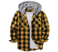 Chemise À Carreaux en Flanelle pour Hommes Veste À Capuche À Manches Longues Chemises Boutonnées De Bûcheron d'hiver avec 2 Poches Poitrine Coupe Décontractée M-3Xl Jaune L