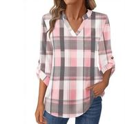 Chemise à Carreaux Femme Col V Chic Hauts à Manches Longues Sexy Blouse avec Boutonné Pullover Mode Ample Décontracté Tops Tendance Femmes Vêtements à La Mode Loisirs Quotidiennes