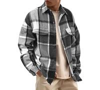 Chemise à Carreaux Homme Chemise en Flanelle Pull en Polaire sans Capche Manches Longues Veste de Bûcheron Casual Button Down Pull Relax Fit Automne Hiver D'Extérieur (Dark Gray, L)