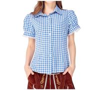 Chemise à carreaux pour femme - Manches courtes - Pour la fête de la bière - Chemisier à carreaux - Tunique en coton - Chemisier bavarois - Chemise de fête de la bière - Chemisier traditionnel - Rouge