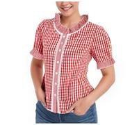 Chemise à carreaux pour femme Oktoberfest 2025 - Chemisier rouge et blanc à carreaux - Costume de fête à thème folk - Carnaval - Boutons à carreaux, Rouge, XXL