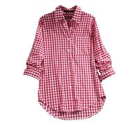 Chemise à carreaux rouge : chemises à carreaux pour femme à col rabattu long avec poches, chemisier élégant et décontracté, chemisier ample, chemisier basique à col, chemisier pour femme, chemise
