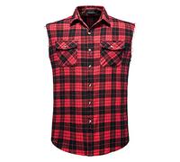 Chemise à carreaux sans manches pour homme - Chemise décontractée en flanelle boutonnée - Coupe régulière - Gilet de travail pour poches - Coupe ample vintage, Rouge, S