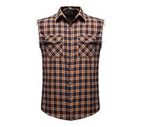 Chemise à carreaux sans manches pour homme - Chemise décontractée en flanelle boutonnée - Coupe régulière - Gilet de travail pour poches - Coupe ample vintage, marron, S