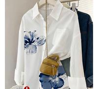 Chemise à col à revers avec imprimé floral à l'encre pour femmes grande taille, coupe ample et amincissante, blouse décontractée légère, polyvalente pour le printemps/été 1XL,2XL,3XL,4XLAnimal,Tropica