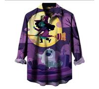 Chemise À Col De Support Bouton d'halloween, Adulte Tête Citrouille Monstre Fantôme avec Impression 3D Casual Boutonnée Motif Drôle Hawaii Funky Fête Grande Taille Chemises pour Soirée Dansante