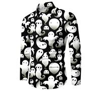 Chemise À Col De Support Bouton d'halloween, Boutonnée Monstre Fantôme Mode Et Confort avec Impression 3D Adulte Citrouille Motif Drôle Hawaii Crâne Funky Fête Tête Chemises pour Dansante Soirée