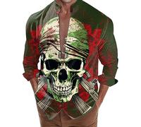 Chemise À Col De Support Bouton d'halloween, Casual Manches Longues Boutonnée Mode Et Confort avec Impression 3D Tête Citrouille Adulte Motif Drôle Crâne Monstre Fantôme Chemises pour Dansante Soirée