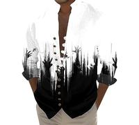 Chemise À Col De Support Bouton d'halloween, Funky Fête Hawaii avec Impression 3D Crâne Tête Citrouille Casual Grande Taille Boutonnée Monstre Fantôme Motif Drôle Chemises pour Dansante Soirée