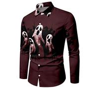 Chemise À Col De Support Bouton D'halloween, Funky Fête Monstre Fantôme Crâne Avec Impression 3d Tête Citrouille Casual Mode Et Confort Motif Drôle Adulte Manches Longues Chemises Pour Soirée Dansante