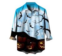 Chemise À Col De Support Bouton d'halloween, Hawaii Adulte Crâne Grande Taille avec Impression 3D Funky Fête Citrouille Motif Drôle Tête Monstre Fantôme Mode Et Confort Chemises pour Soirée Dansante