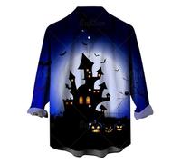 Chemise À Col De Support Bouton d'halloween, Tête Citrouille Monstre Fantôme Mode Et Confort Adulte Hawaii Funky Fête Manches Longues Grande Taille Crâne Boutonnée Chemises pour Dansante Soirée