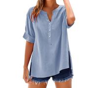 Chemise à col montant à manches longues pour femme | Chemise en coton uni Cold Gear - Chaud et doux - Haut décontracté pour femme par temps froid, bleu clair, XL