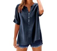 Chemise à col montant à manches longues pour femme | Chemise en coton uni Cold Gear - Chaud et doux - Haut décontracté pour femme par temps froid, bleu marine, 3XL