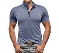 Chemise à col montant et manches courtes extensible à séchage rapide pour homme, bleu clair, M