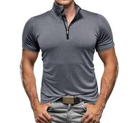 Chemise à col montant et manches courtes extensible à séchage rapide pour homme, gris foncé, L